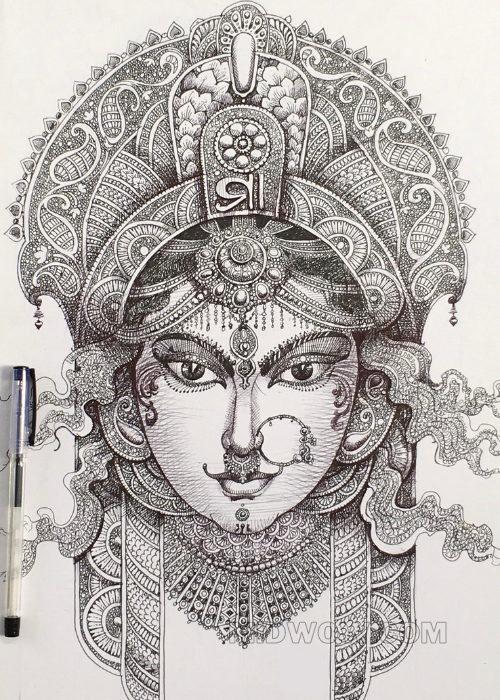 face easy drawing of durga maa (1)